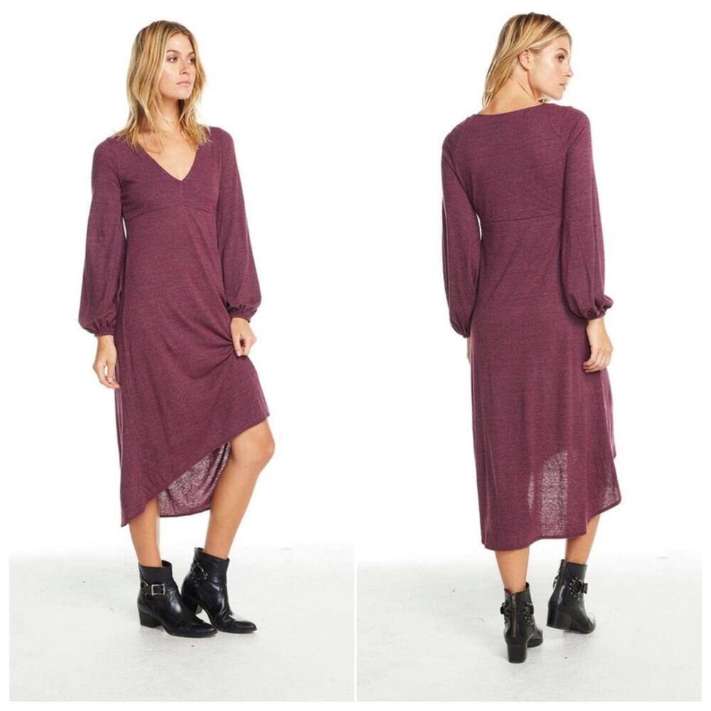 Chaser Triblend Blouson Sleeve Hi Lo Midi Dress